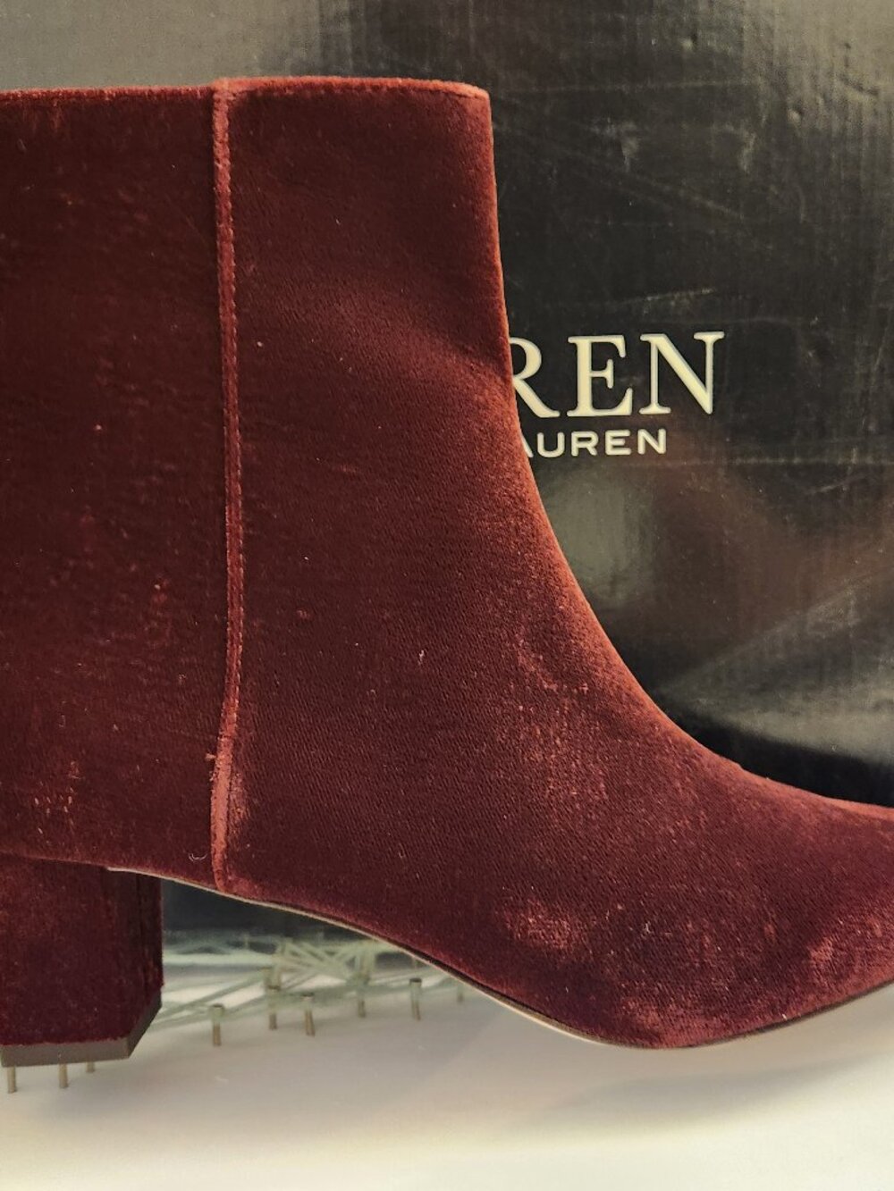 Lauren Ralph Lauren Red "Willa" Velvet Booties. NIB. Size 8